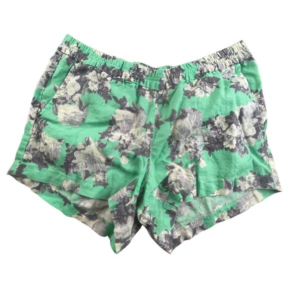 Kut from the Cloth Green Floral Linen Pull On Shorts 6 Elastic Waist - Picture 1 of 8